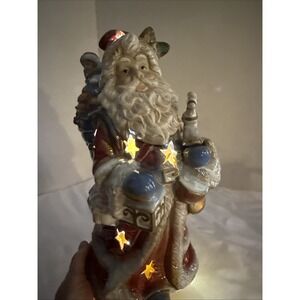 Vintage Light‑Up Glazed Ceramic Santa Claus Figurine Lantern Gift Sack Christmas
